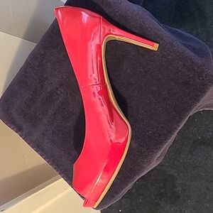 **LOWEST PRICE!** BOSS LADY RED PEEP TOE LIZ CLAIBORNE 👠 HEELS SZ 9.5